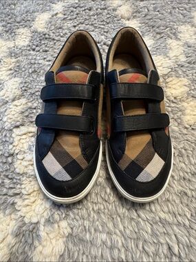 Burberry Kids Plaid Velcro Sneakers - Black, Tan & White